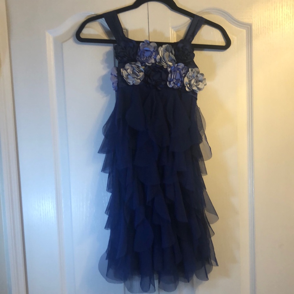 Girls Blue Floral Party Dress Size 8
